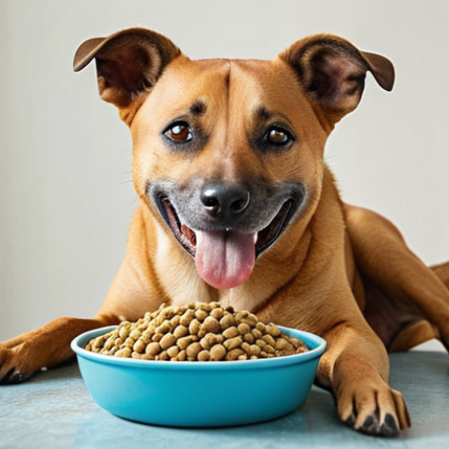**

A happy, healthy dog eating a bowl of nutritious food (either kibble or fresh food). The focus is on the food's quality and its benefits for the dog's health. The dog could be a popular breed in Thailand. The background could be a modern Thai home setting.

**